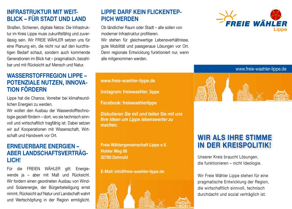 Der Flyer der Freien Wähler Lippe zur Kommunalwahl 2025 im Kreis Lippe (1)